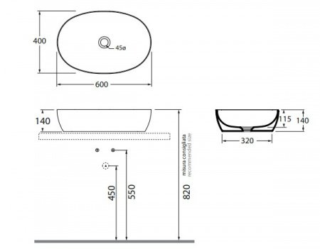 Раковина накладная 60см Azzurra Elegance ECI60 bi*0 белый