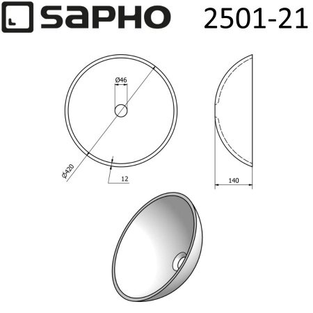 Раковина накладная 42см SAPHO BEAUTY 2501-21 металлический