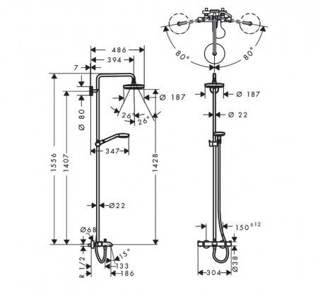 Душевая стойка Hansgrohe Croma Select S 27351400 хром/белый