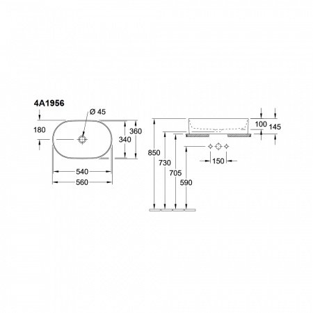 Раковина накладная 56см Villeroy & Boch Collaro 4A1956R1 alpin с покрытием CeramicPlus