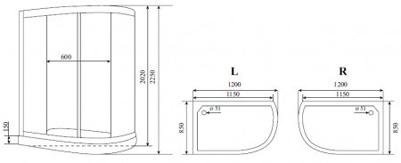 Душевая кабина Timo Standart T-1102 L P 120x85x225 профиль хром матовый, стекло прозрачное