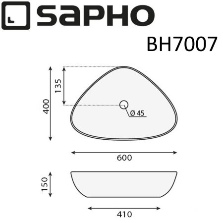 Раковина накладная 58,5см SAPHO TERUEL BH7007 белый