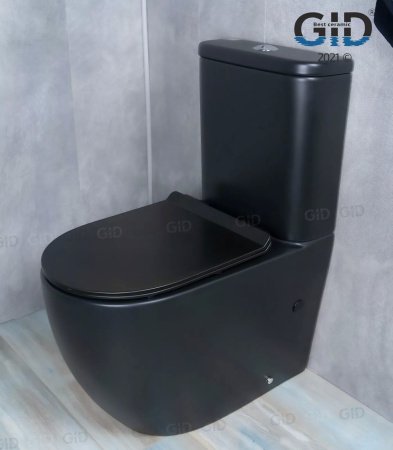 Унитаз напольный безободковый GID Tr2177BM с сиденьем микролифт, черный матовый
