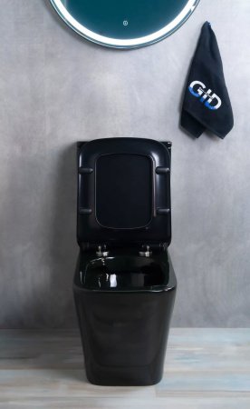 Унитаз напольный безободковый GID Tr2170BL с сиденьем микролифт, черный глянцевый