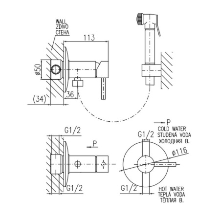 Гигиенический душ со смесителем Rav Slezak Seina SE947/1CMAT, черный