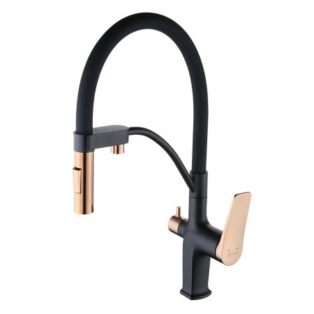 Смеситель для кухни с подключением фильтра Lemark Bronx LM3761BLR черный матовый/золото