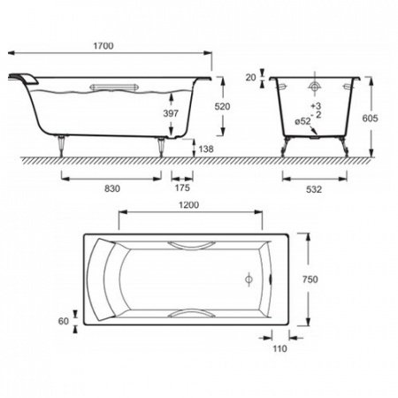Чугунная ванна Jacob Delafon Biove 170x75 см без ручек