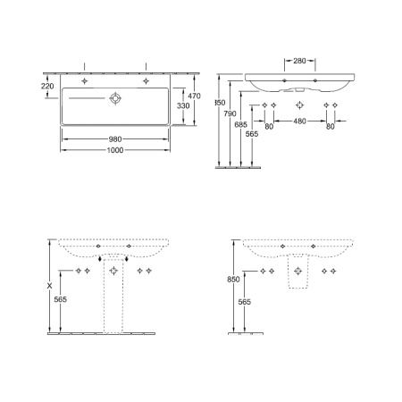 Раковина подвесная 100см Villeroy & Boch Avento 4156A501 белый альпин