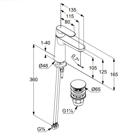Смеситель для раковины Kludi Louva 242885375 черный матовый