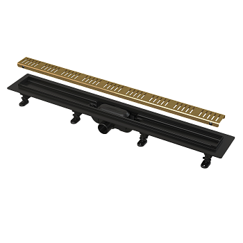 Душевой лоток AlcaPlast APZ10BLACK-750BRASS с решеткой и опорами, вставка бронза