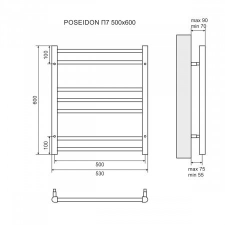 Полотенцесушитель электрический Lemark Poseidon LM42607E П7 500x600, левый/правый