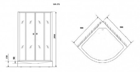 Душевая кабина Grossman GR271 90x90x205 профиль черный, стекло прозрачное с узором