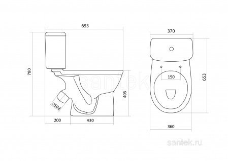 Унитаз-компакт Santek Бореаль с диагональным выпуском, антивсплеск 1WH302143