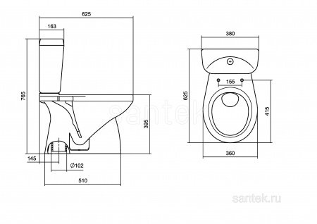 Унитаз-компакт Santek Анимо с вертикальным выпуском, стандарт 1WH302136