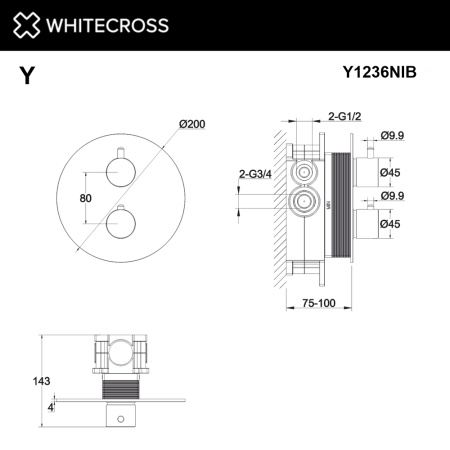 Смеситель термостатический для душа скрытого монтажа WHITECROSS Y Y1236NIB (брашированный никель)