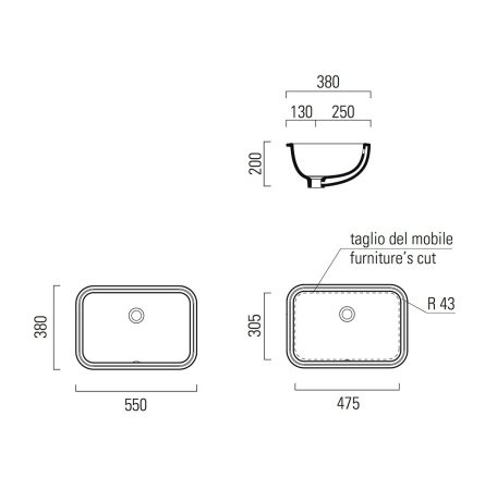 Раковина встраиваемая снизу 55см GSI Pura 724311 белый