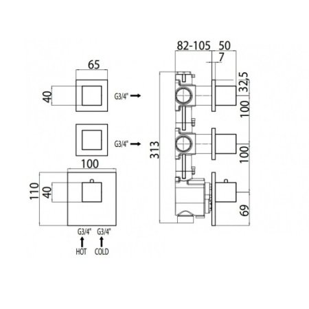 Термостат для душа на 2-3 потребителя Bossini Outlets Z032203.030 хром
