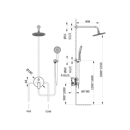 Встраиваемая душевая система со смесителем Vincea Desire VSFW-1D1CH хром