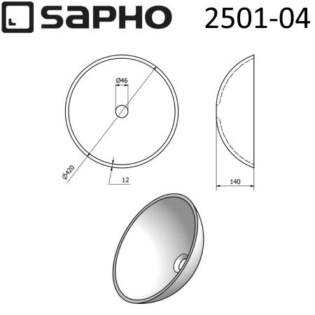 Раковина накладная 42см SAPHO BEAUTY 2501-04 прозрачный