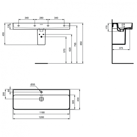 Раковина 120 см Ideal Standard STRADA II T300601