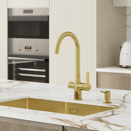 Смеситель для кухни с каналом для фильтрованной воды, матовое золото, Pure, IDDIS PURMGFJi05