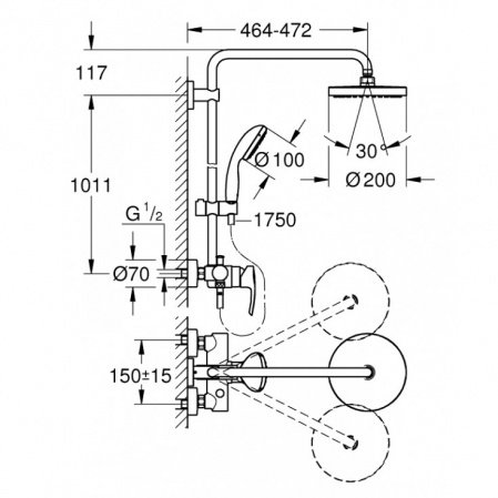 Душевая стойка Grohe New Tempesta Cosmopolitan System 26244001 хром
