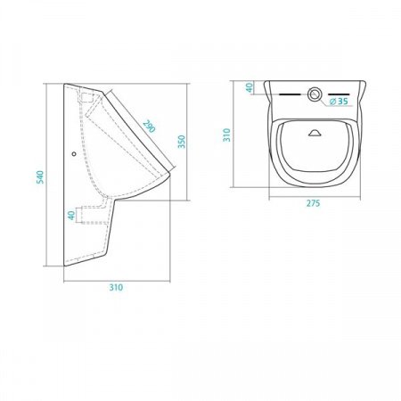 Писсуар подвесной Santek Гала WH301774 белый, наружный подвод воды