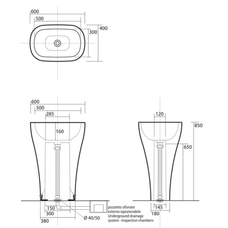 Раковина напольная 60см Kerasan Aquatech 374201 белый