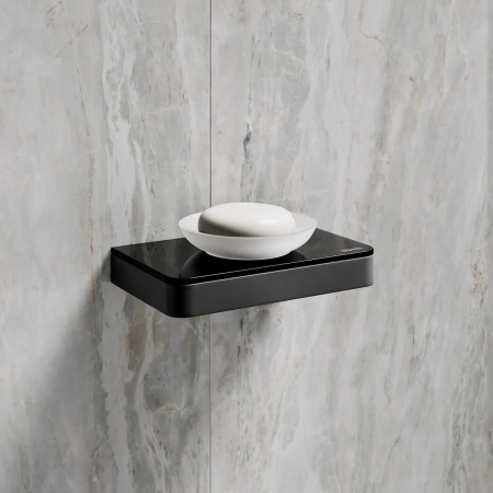 Мыльница Lemark GLASS LINE 9742039 с держателем, чёрный матовый/черное стекло