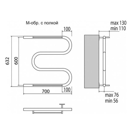Полотенцесушитель водяной Terminus М-образный (1") 60х70