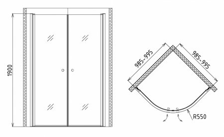 Душевой угол GEMY Rockcoco 100x100x190 профиль хром, стекло прозрачное