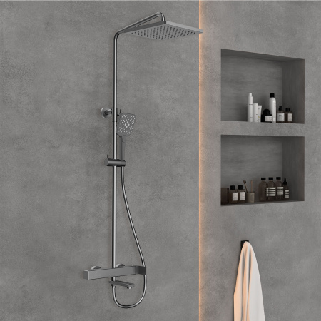 Душевая стойка со смесителем Vincea Cube VSFS-1C1GM вороненая сталь