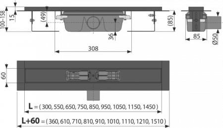 Душевой лоток AlcaPlast APZ1BLACK-1450 с опорами
