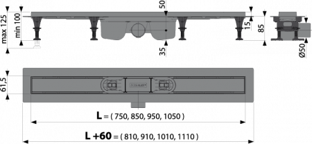 Душевой лоток AlcaPlast APZ12-850 с опорами