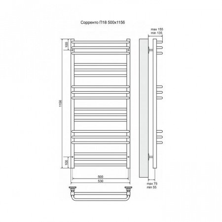 Полотенцесушитель электрический Terminus Сорренто П18 500x1156, ТЭН HT-1 300W, левый/правый