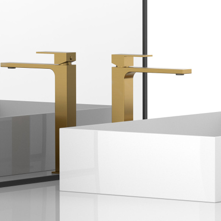 Смеситель для раковины высокий Vincea Cube VBF-1C02BG золото матовое