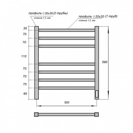 Полотенцесушитель электрический Point PN71856B П7 500x590 диммер справа, черный