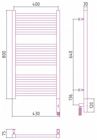 Полотенцесушитель электрический Сунержа Модус 3.0 80х40 золото, правый ТЭН