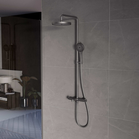 Душевая стойка со смесителем Vincea Rim VSFS-2RM1GM вороненая сталь