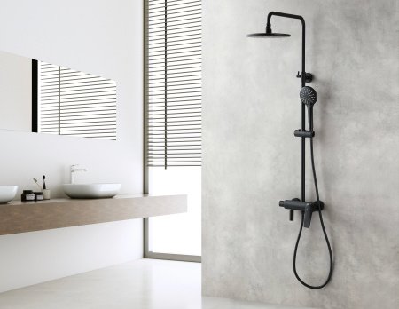 Душевая стойка со смесителем Lemark Bronx LM3762BL черный матовый