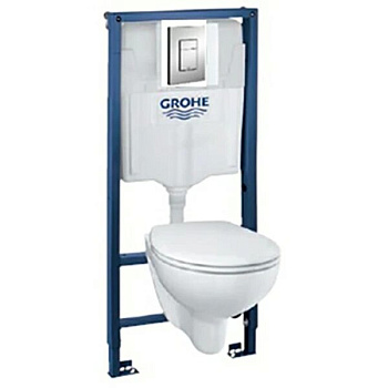 Комплект унитаза с инсталляцией Grohe Solido Compact 39586000 с сиденьем Микролифт и клавишей смыва Хром
