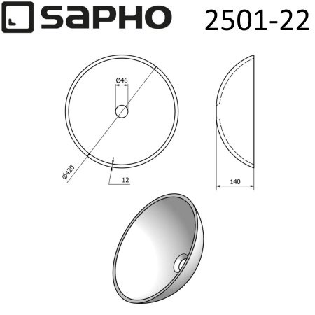 Раковина накладная 42см SAPHO BEAUTY 2501-22 металлический