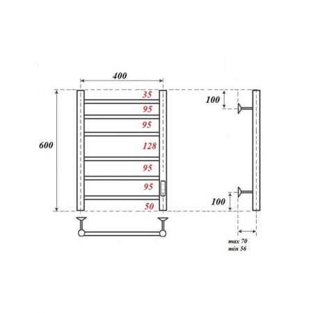 Полотенцесушитель электрический Point PN10846 П6 400x600 диммер справа, хром