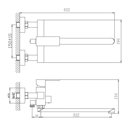 Смеситель для ванны Haiba HB22803, сталь
