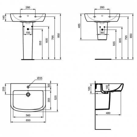 Раковина подвесная 65см Ideal Standard Tempo T056301 белый