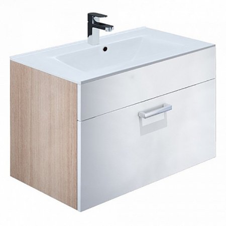 Тумба с раковиной Iddis Mirro 80 подвесная Белая Светлое дерево