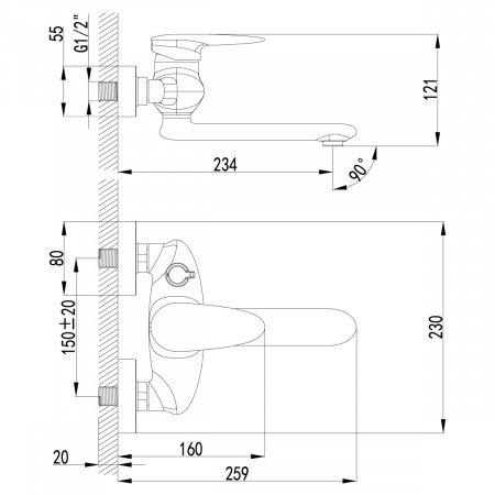 Смеситель для ванны с душем Lemark Status LM4414C хром
