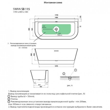 Акриловая ванна Black&White SB 115