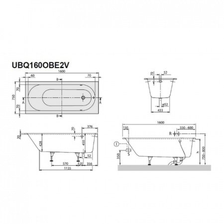Квариловая ванна Villeroy & Boch Oberon 160x75 UBQ160OBE2V-01 alpin