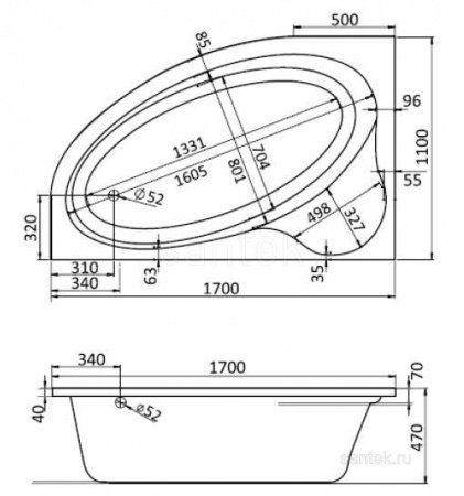Акриловая ванна Santek Эдера 170х110 L асимметричная белая 1WH111995